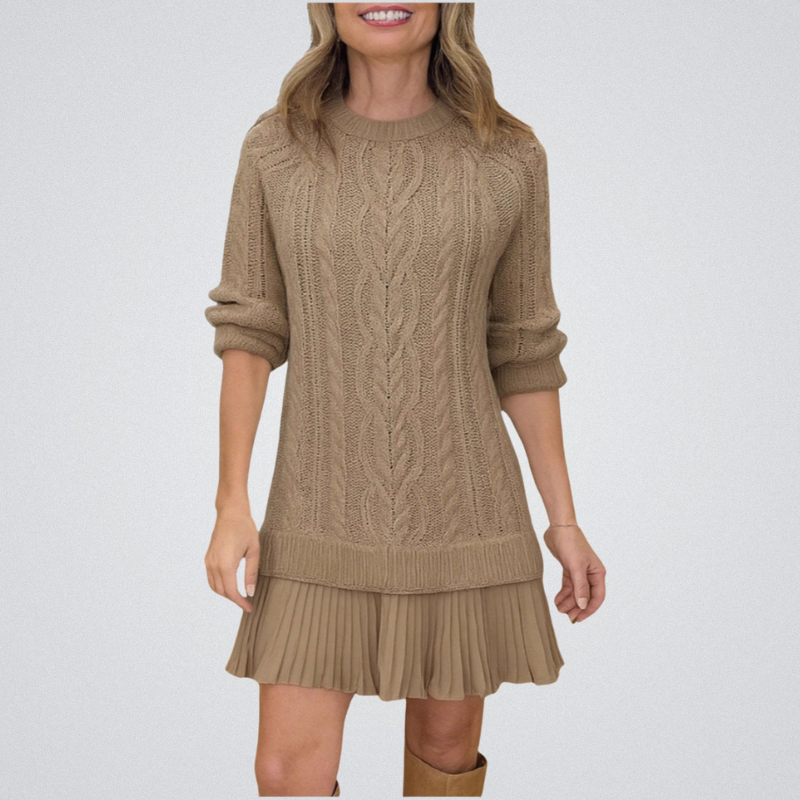 Zorina - Knit Sweater Dress with Pleated Skirt