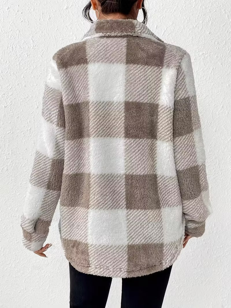 Sabria - Plaid Fleece Button Up Jacket