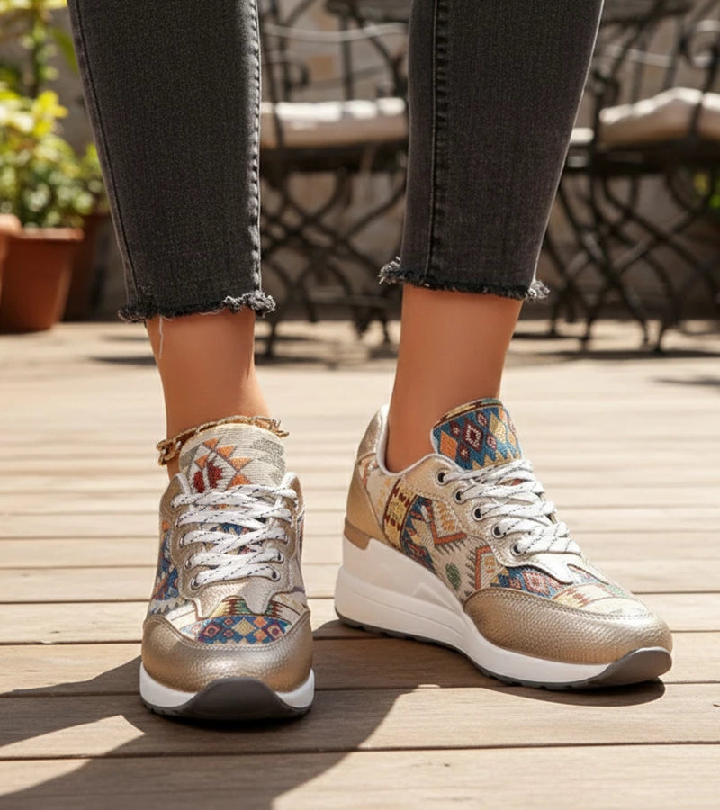 Znaya - Boho Geometric Lace Up Sneakers
