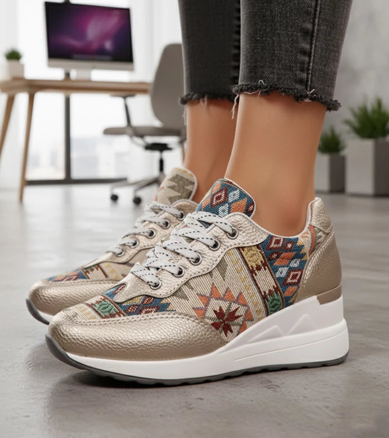 Znaya - Boho Geometric Lace Up Sneakers
