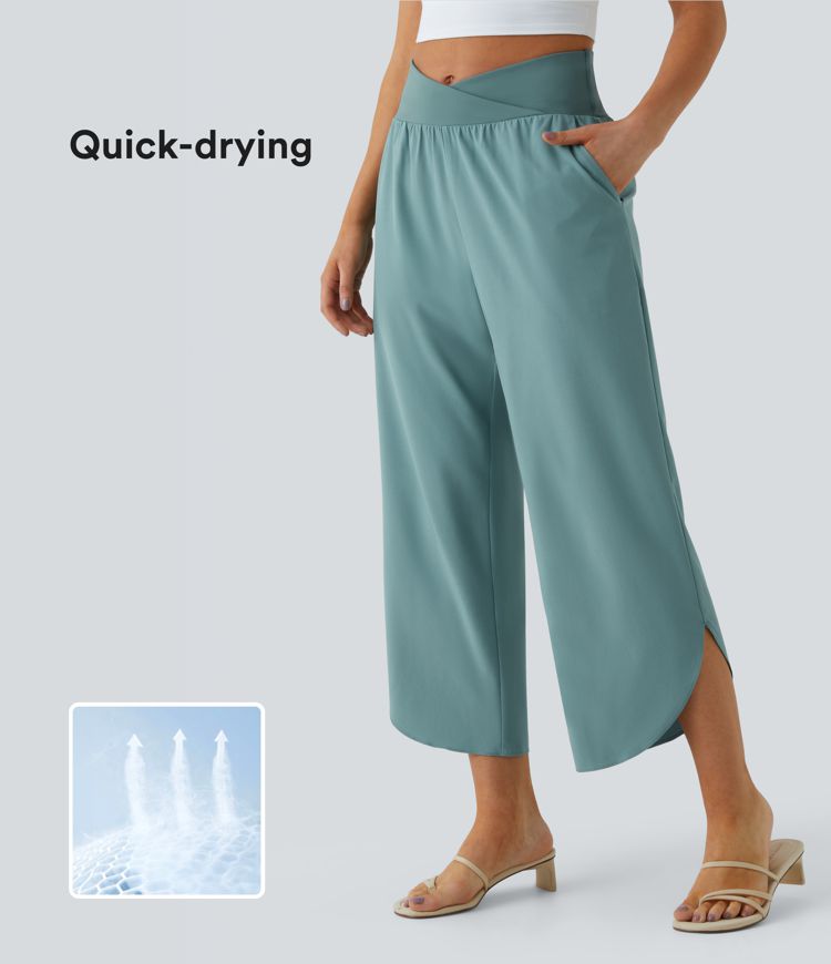 Maison™ | High Waisted Crossover Side Pocket Split Quick Dry Resort Pants