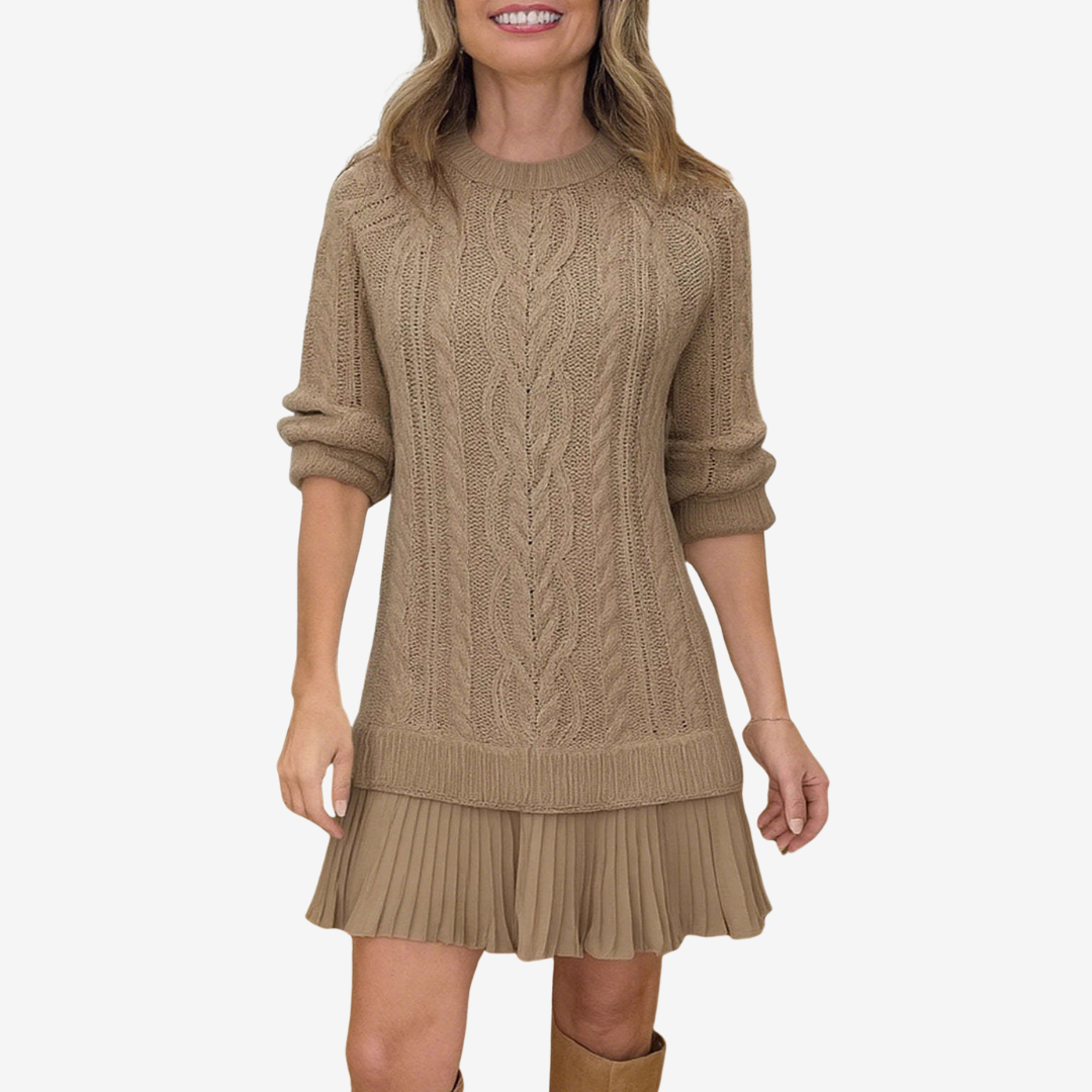 Zorina - Knit Sweater Dress with Pleated Skirt