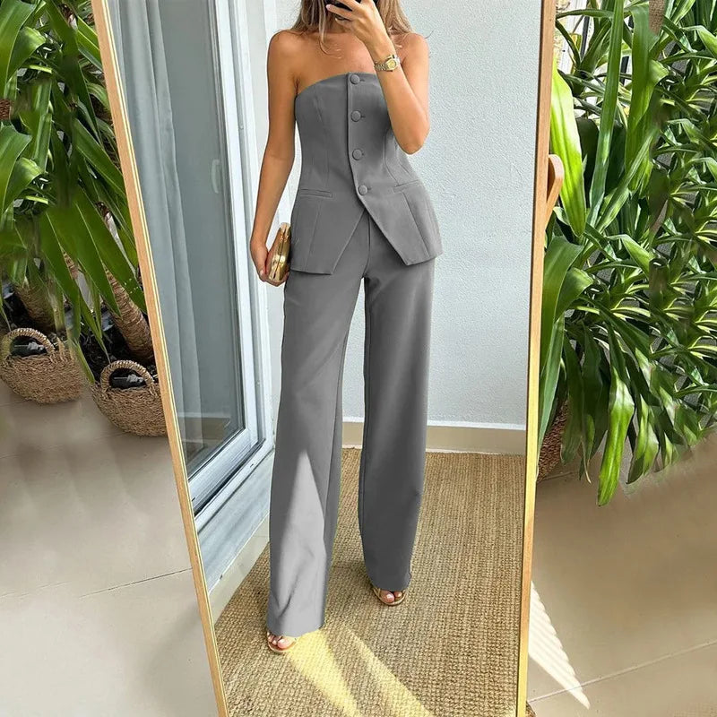 Maison™ | Strapless Button-Down Jumpsuit