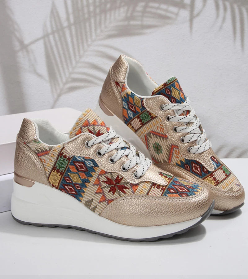 Znaya - Boho Geometric Lace Up Sneakers